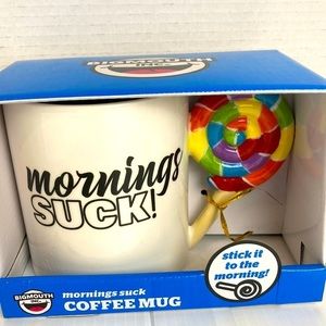 Bigmouth “Mornings Suck” coffee mug lollipop